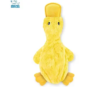 Crinkle Dog Toy for Small, Medium, and Large Breeds, Cute No Stuffing Duck with Soft Squeaker, Fun for Indoor Puppies and Senior Pups, Plush No Mess Chew and Play, Large, Yellow
