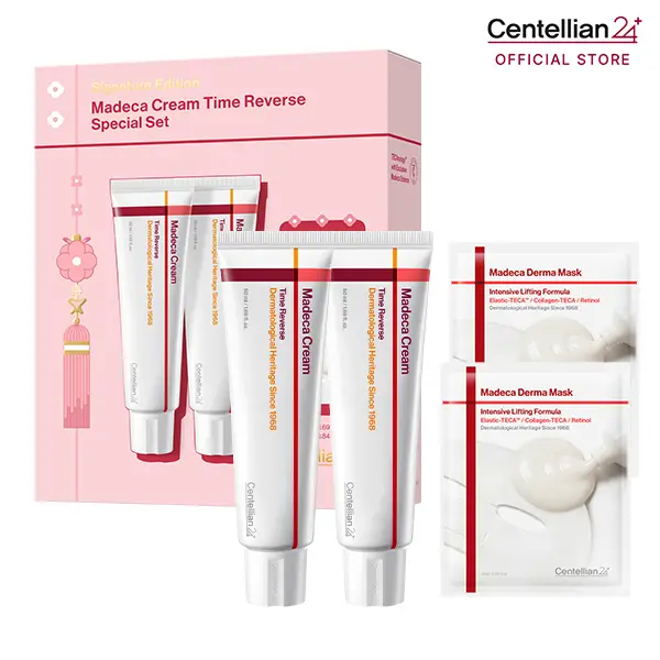 [Centellian24] Signature Edition | 2x Madeca Cream Time Reverse + 2x Intensive Formula Sheet Mask | Daily Hydrating Repair with Cica, Hyaluronic Acid & Radiance Boost | Korean Skincare