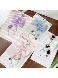 New pleated bow bear heart pendant bag keychain creative versatile accessory hanging chain