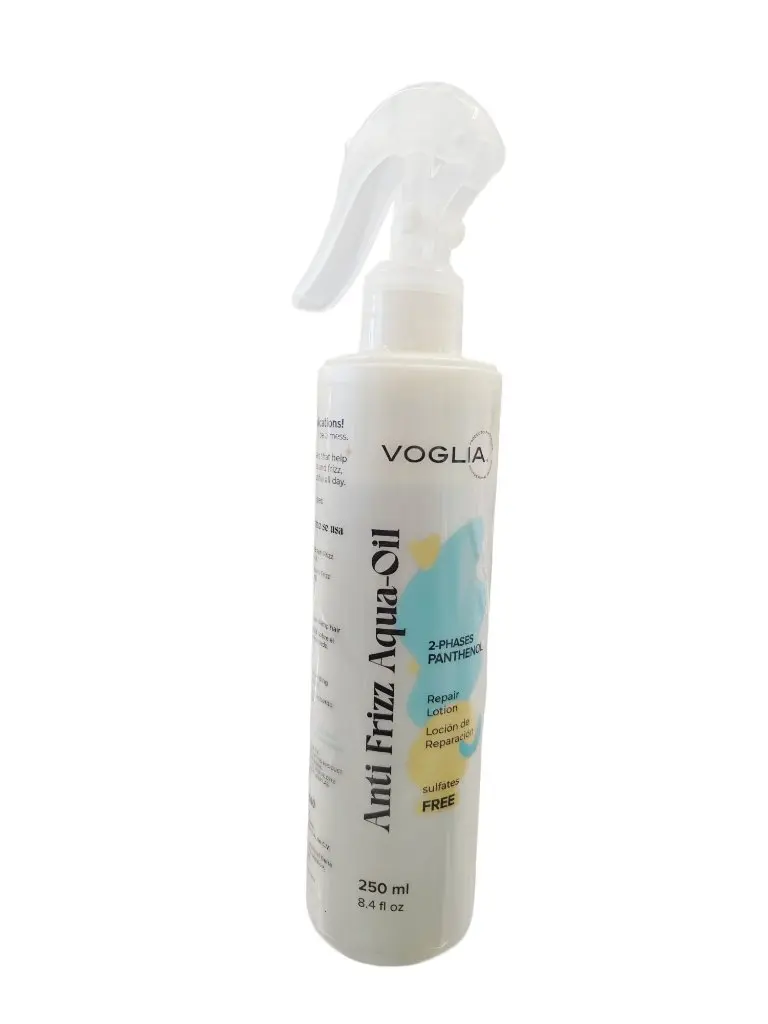 Voglia Anti-Frizz Hair Aqua Oil (250ml) - Unisex, Sulfate-Free, Silicone-Free 2-Phase Panthenol Repairing Liquid Lotion, Nourishing Smoothing Haircare Treatment for All Hair Types, Youth-Enhancing Daily Use, Frizz Control
