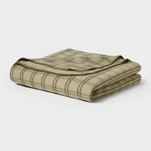 Full/Queen Brushed Cotton Blanket Green Tonal Plaid - Threshold