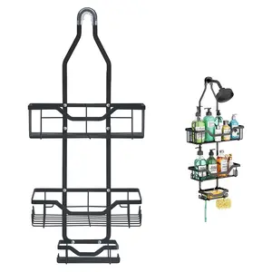 Stylish Black Shower Rack with Soap Basket - Large Hanging Storage for Razors & Sponges - Durable Material for Long-Lasting Use - Modern Bathroom Essential