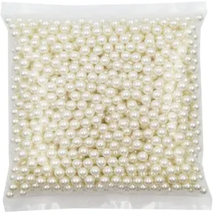 1100pcs 8mm Ivory Polished ABS Undrilled Art Faux Pearls for Vase Fillers, No Hole Beads for Holding Makeup Brush Lipstick, Round Imitation Pearl Beads for Table Scatter Home Wedding Decoration