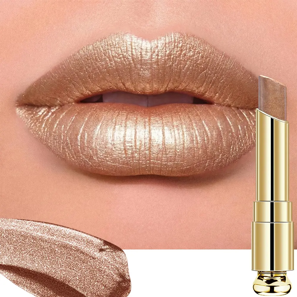 Huasurv Women's Long-Lasting Shimmer Lipstick Balm, Moisturizing Hydrating Glossy Lipgloss, Metallic Sheen Makeup, Fade-Resistant, Perfect for Parties and Dates