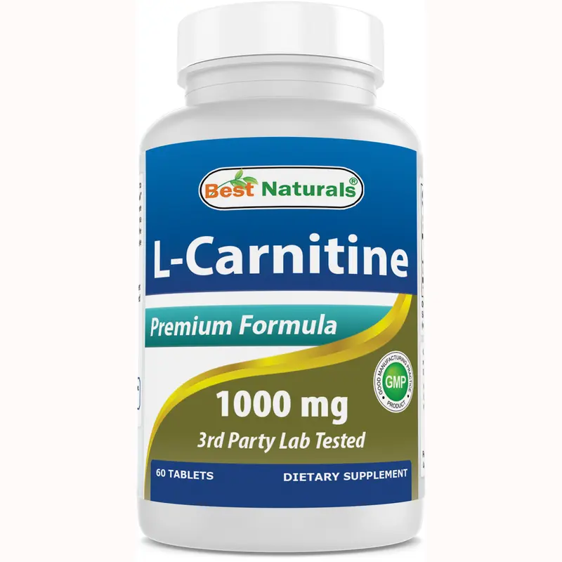 Best Naturals L-Carnitine 1000 mg 60 Tablets - Pure Tartrate Form for Cellular Energy & Fitness Support - GMP Certified Dietary Supplement
