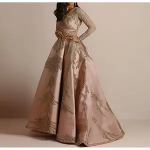 Gold Long Sleeve Dress Ladies Banquet Sexy Evening Dress Formal Women's Dress Womenswear fall wedding guest dresses(Sheets)