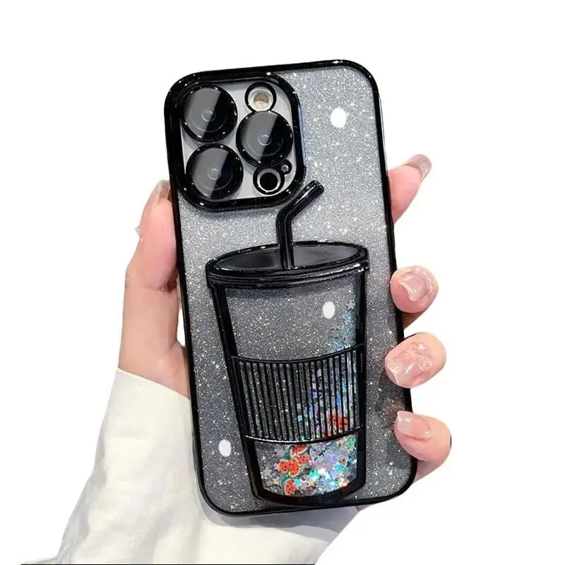 Milk Tea Cup Phone case for iPhone 12 13 14 15 ProMax.iPhone16promax Colorful Quicksand Water and dropproof Accessories phonecaseCellphone Smartphone Shockproof Screen   Protective Cover Protection Casing