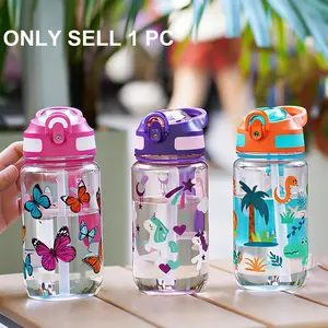 Kids Water Bottle, Toddler Water Bottle with Silicone Straw and Pop-Up Spout Lid, Durable Children's Plastic Water Bottle, BPA-Free, with Handle and Leak-Proof Feature, Suitable for School, Travel, or Home Use