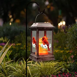 Solar Lanterns, Outdoor Hanging Lanterns, Metal Cardinal Solar Lights, Waterproof Decorative Lantern Garden Decor for Outside Porch Table Patio Yard, Memorial Gifts, Grave Decorations for Cemetery