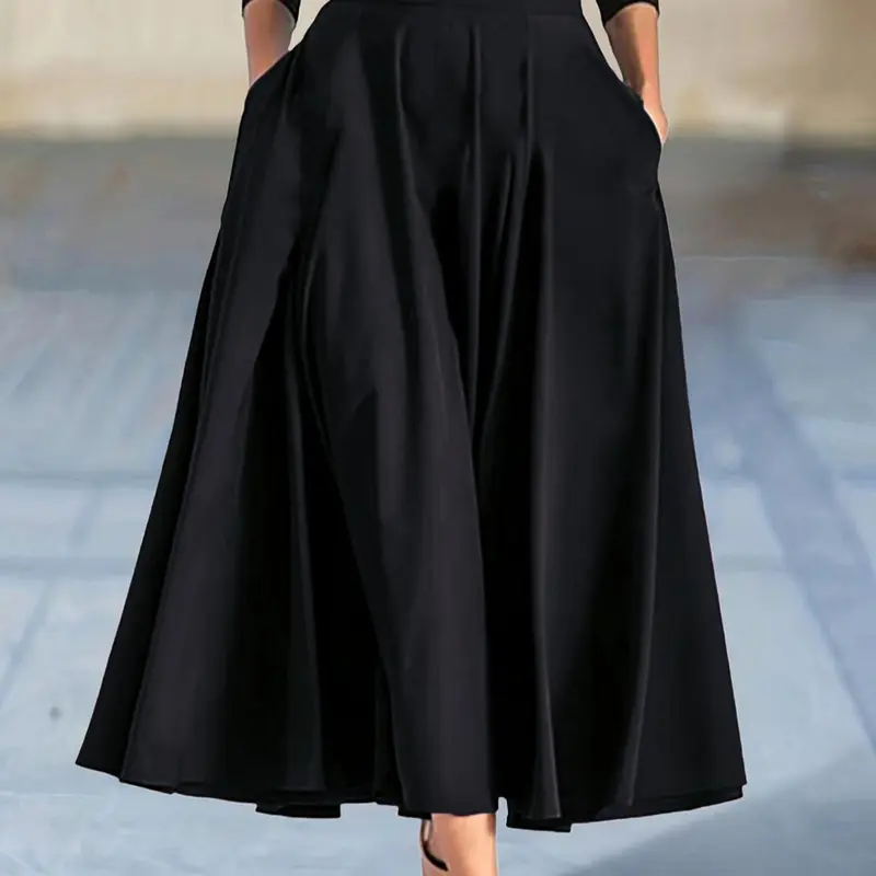 Women's Tie Back Pocket A Line Skirt, Elegant Chic Zipper Design Long Skirt for Party Holiday Vacation, Ladies Bottoms Pockets Skirt for All Seasons Womenswear