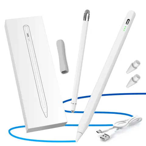 Wireless Pencil Stylus - Tilt Drawing Palm Rejection Touchscreen Pen for Compatible Tablets (6/7/8/9/10 Gen, Mini 5/6, Air 3/4/5, Pro 11in/12.9in, M2-M5) with Grip, Extra Tips & Universal Stylus Pen (White) - Tablet Styluses Accessory