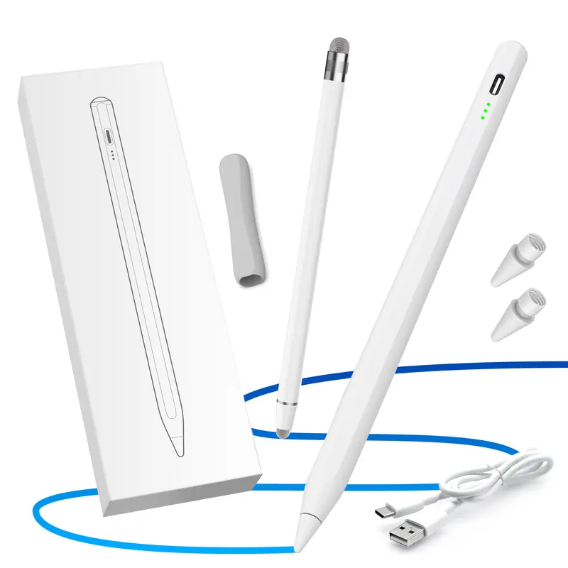 Wireless Pencil Stylus - Tilt Drawing Palm Rejection Touchscreen Pen for Compatible Tablets (6/7/8/9/10 Gen, Mini 5/6, Air 3/4/5, Pro 11in/12.9in, M2-M5) with Grip, Extra Tips & Universal Stylus Pen (White) - Tablet Styluses Accessory