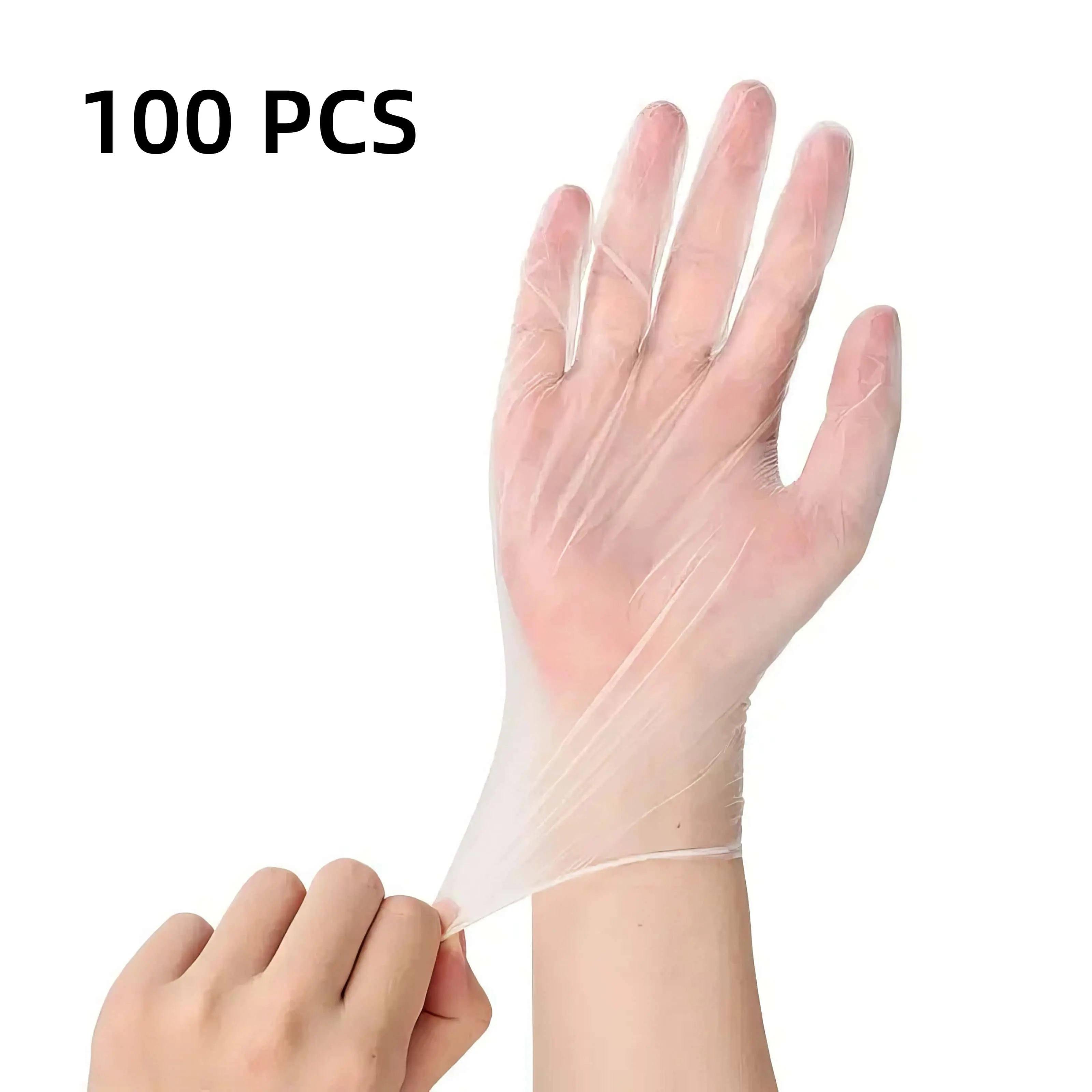 Disposable Clear Powder-Free Gloves, 100 Pairs per Box Bulk Pack, Flexible Transparent Hand Covers, Multipurpose PPE Equipment for Cooking, Cleaning, Salon Use