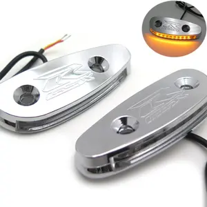 HTTMT- Black/Chrome [GSXR/SUN/HTTMT/Classic 4 Logos Available] LED Signal Mirror Block Off Base Plate Chrome Compatible with 01-05 GSXR600 750