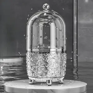 Makeup Brush Holder Organizer with Lid,360 Rotating Clear Dustproof Makeup Brushe Organizer Boxes for Vanity Desktop Bathroom Countertop vanitydresser