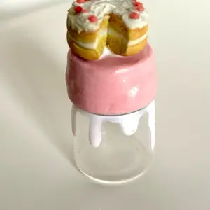 Vanilla Cake Themed Mini Glass Storage Jar with crème dripping down the jar. Handmade Crafted for Home Office Organization Tin