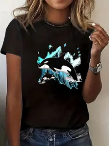 100% Cotton Unisex Killer Whale Ocean Lover Gift Idea Men Orca T-Shirt Graphic Printed Casual Round Neck T shirt