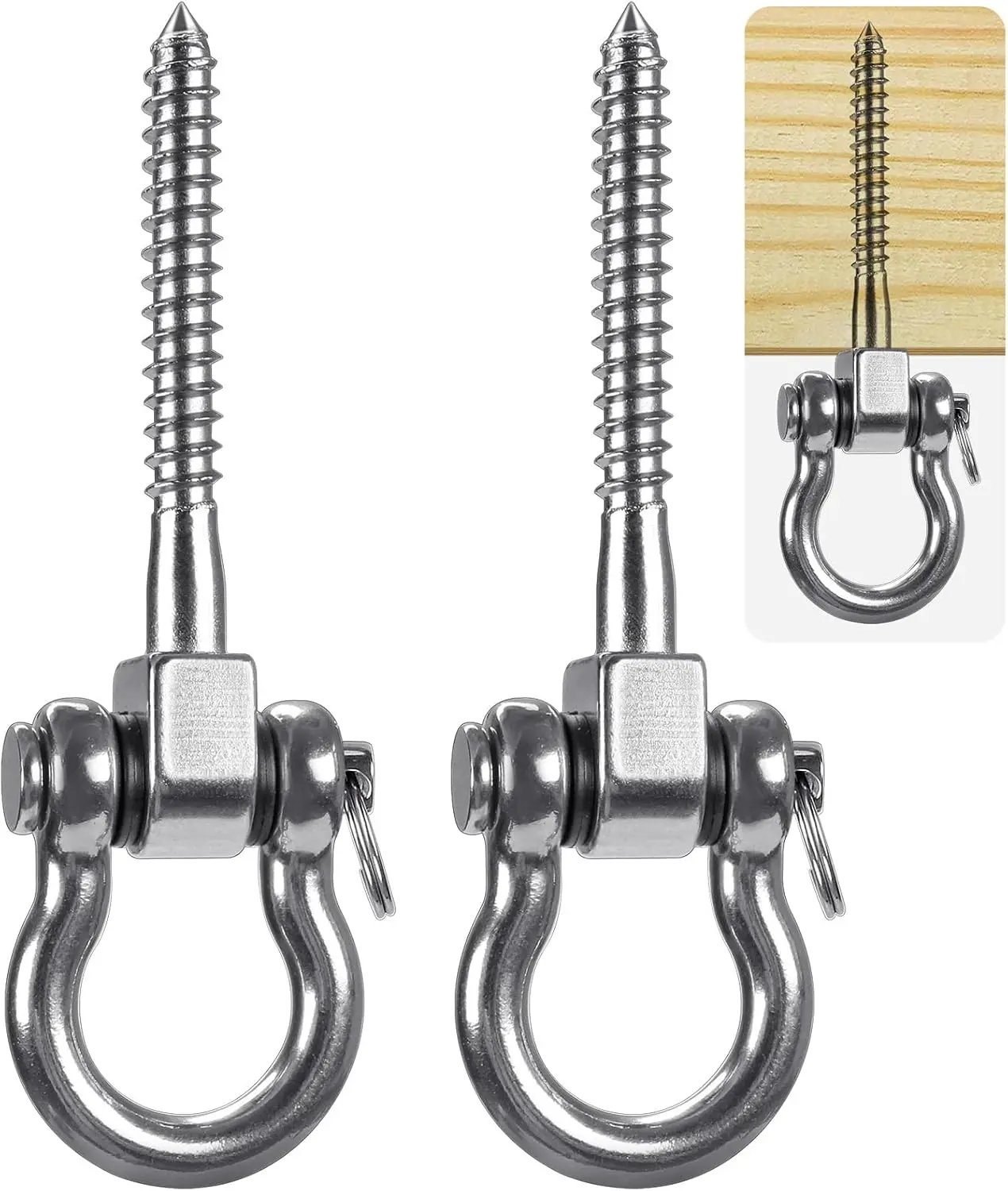 Set of 2 Permanent Antirust 304 Stainless Steel Screw Bracket Heavy Duty 180° Swing Hangers, 1800LB Capacity Playground Yoga Hammock Rope Tire Web Chair Sandbag Punching Bag Porch Swing Sets