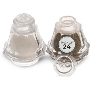 Plastic Mini Salt and Pepper Shakers For Parties Restaurants and Weddings - 24 Pcs (Clear)