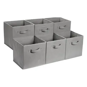6 Pack Collapsible Storage Cubes with Handles, Foldable Fabric Storage Bins for Closet Shelves Home Office Organization, Sturdy Organizer Cubes 13x13x13 Inch Gray