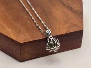 Gourgeus Moldavite Lotus Necklace Silver Tone Daily necklace Daily Cage necklace