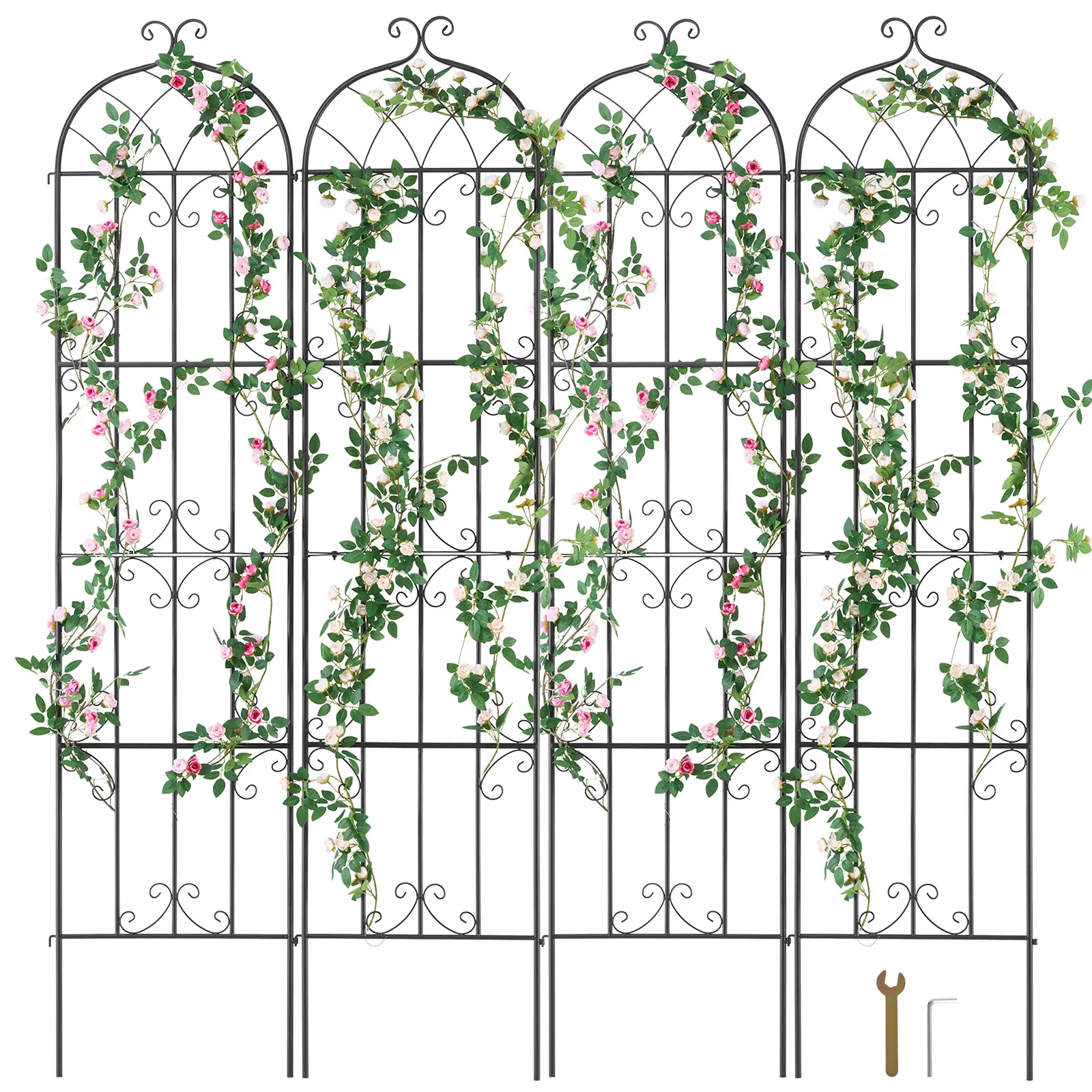 【summerfinds】VEVOR Garden Trellis for Climbing Plants, 87 x 20 in, 4 Packs Rustproof Metal Garden Flower Trellis, Outdoor Climbing Rose Trellis Cucumbers Support, Decorative Clematis Trellis for Courtyards Lawns, Home Decor, Garden Grid