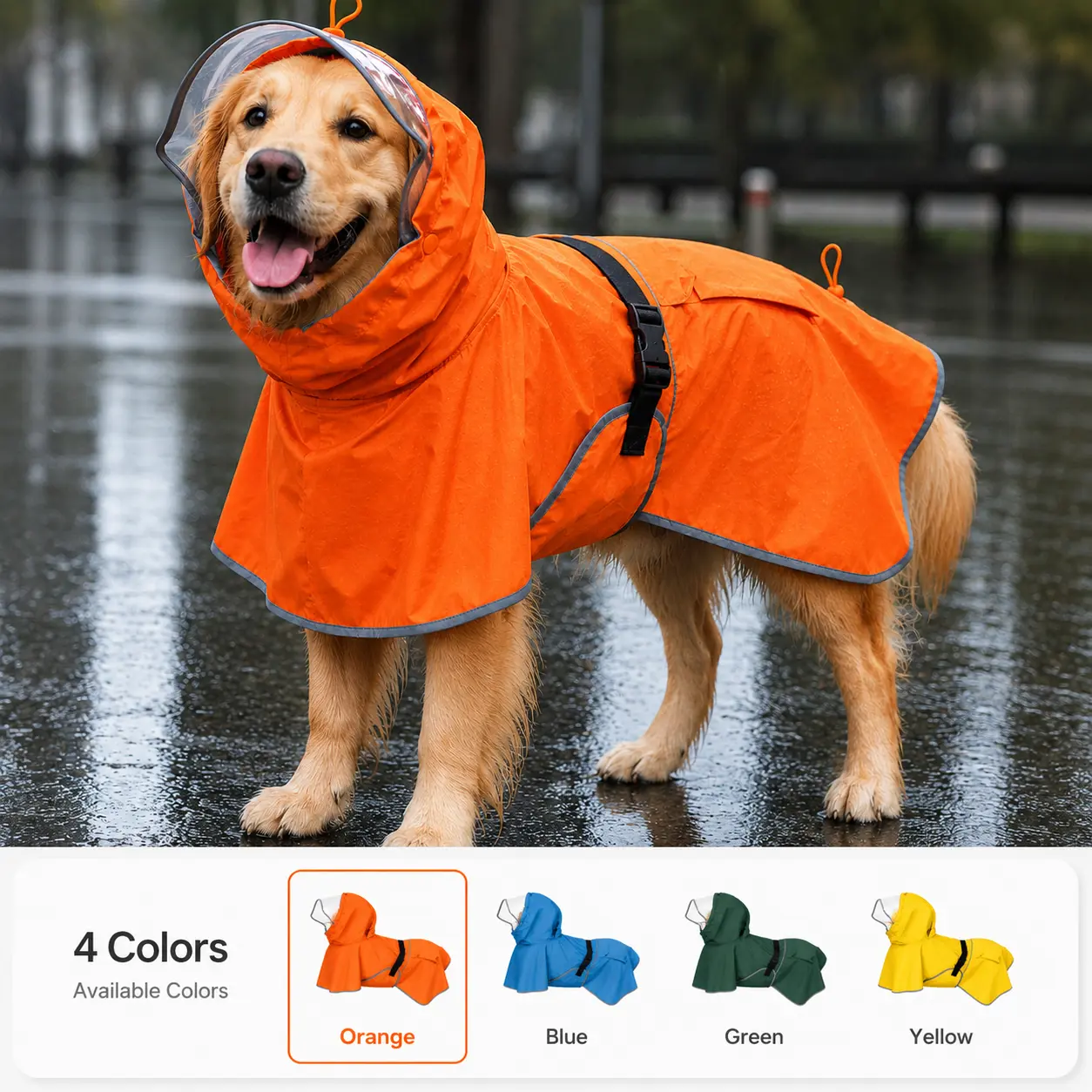 KOOGAL Waterproof Polyester Fabric Dog Raincoat with Hood, Comfortable Adjustable Full Body Universal Rain Jacket for Medium-Large Dogs, Multi-Size L-7XL