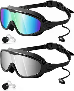 2 Pack Rantizon Swimming Goggles, Wide Angle View, Anti-Fog & UV Block, Leak-Proof Waterproof Goggles ,goggles with clip in back,Professional Swim Glasses for All Ages