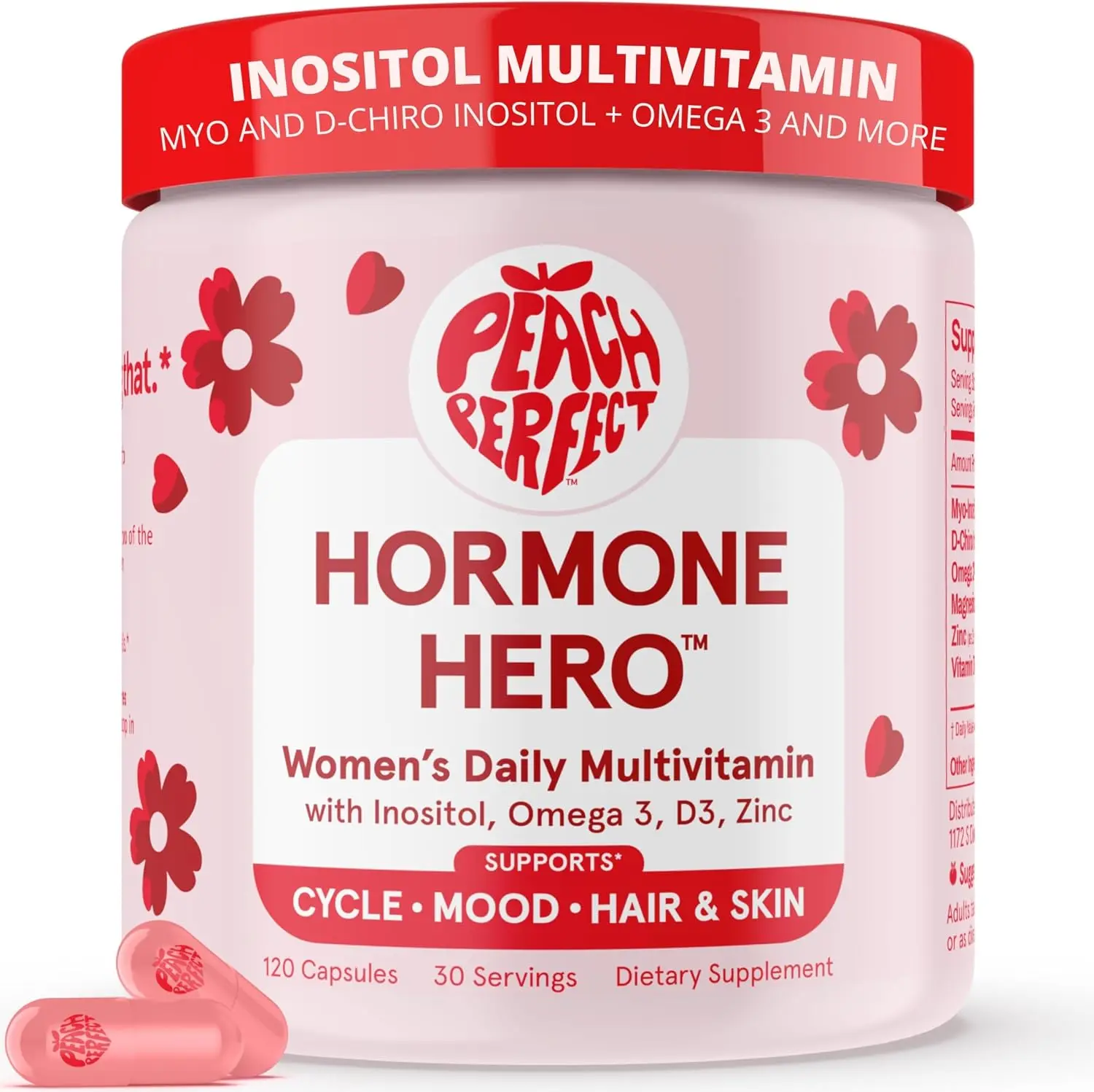 Peach Perfect Inositol Multivitamin – Myo-Inositol & D-Chiro 40:1 Blend, Omega-3, Vitamin D3, Magnesium, Zinc – Supports Womens Health, Mood, Energy, Supplement – 30 SVG