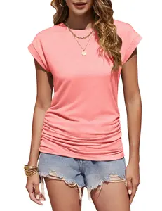 ZEAGOO DealsForYouDays Summer Tops Ruched Cap Short Sleeve Tshirts Shirts Crew Neck T Shirts Trendy 2025 Fashion S-XXXL