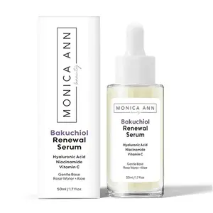 MONICA ANN Beauty Bakuchiol Renewal Serum - Retinol Alternative with Hyaluronic Acid, Niacinamide & Vitamin C - Anti-Aging, Brightening, Hydrating Face Serum for Fine Lines & Wrinkles 1.7 fl oz