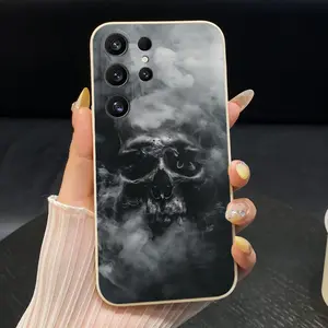 Phone Case suitable for SamsungGalaxy S25 S24 S23 FE Plus Ultra Edge 5G Cool Skull Pattern Silicone Straight Edge Scratch-resistant Ultra Slim Back Cover Giving gifts to family and friends