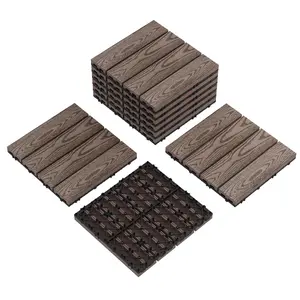 9 PCS Interlocking Deck Tiles,12x12 Inch Waterproof Patio Flooring, Composite Wood for All-Weather Outdoor Use on Poolside, Porch & Garden,Coffee