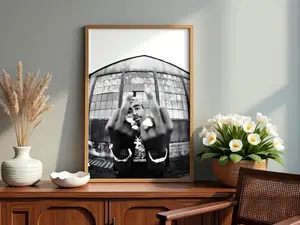2Pac Shakur Poster  Iconic Middle Finger Wall Art, Vintage Hip Hop Decor, Black White 90s Rap Legend Print for Music Studio Den.( Unframed - Print Only )