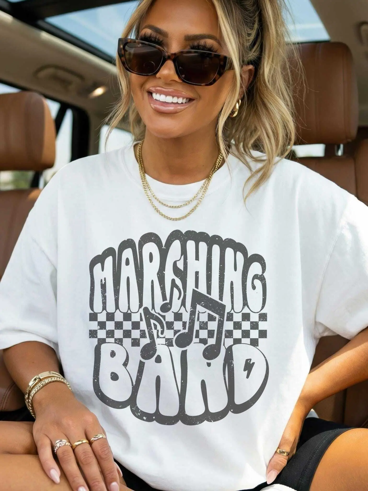 Marching Band Shirt, Retro Band Tee, Music Teacher Shirt, Checkered Band T-Shirt, School Spirit Music Shirt, Band Mom Tee Cotton Trending , By The Mug Club