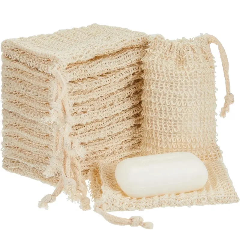 Soap Saver Bag with Drawstring Exfoliating Pouch Sisal Soap Savers Mesh Soap Bag Foaming and Drying Soap Holder for Bath and Shower. 3bags in package. For the price.
