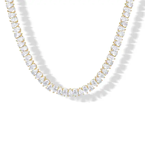 PAVOI 14K Gold Plated Pear Cubic Zirconia Tennis Necklace for Women – Tennis Chain Necklaces – Sizes 15" and 18"