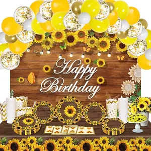 Sunflower Birthday Party Supplies Decorations Serve 16 Guests Include Sunflower Paper Plates Napkins Tablecloth Backdrop Balloons for Sunflower Birthday Baby Shower Bridal Shower Wedding