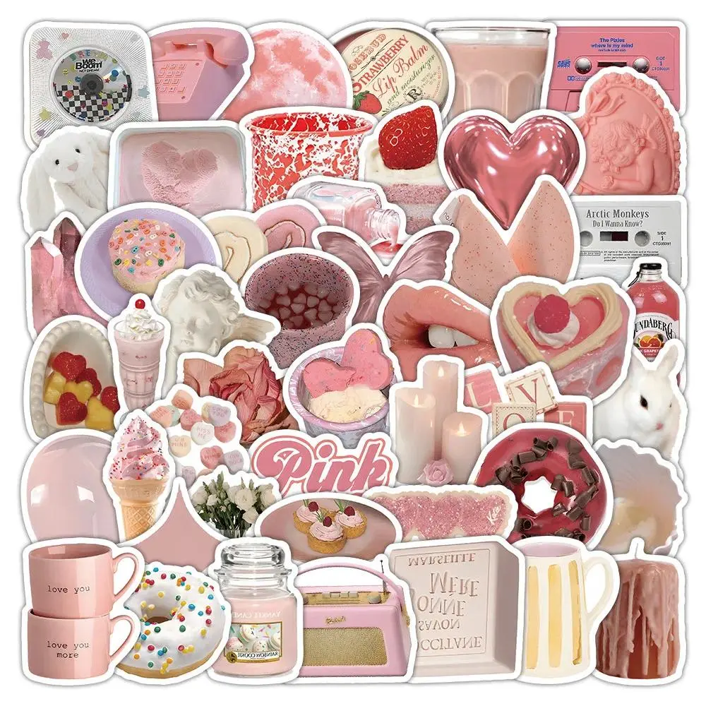 70 Pcs Pastel Pink INS Aesthetic Stickers - Dreamy Decor for Journals, Phone Cases & Water Bottles Papery Pop Store