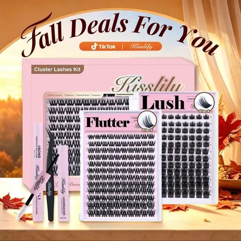 Flutter | Kisslily Volume Lashes DIY Lash Clusters for Bold Dramatic Look | Lyra style Lashes with Ultra-Dense,Invisible band,Waterproof，Long-Lasting for a Flawless,Volumious Look | Trendy&Must-Have Downy Lash Clusters Makeup #tiktokshopstockup
