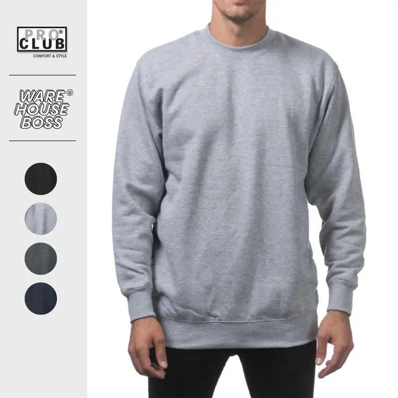 PROCLUB Men's Heavyweight Crewneck Sweatshirts PRO CLUB Sweater Fleece Pullover Crewneck Sweaters Comfortable Casual Fleece Shirts Hip Hop Harem Relaxed Fit Classic