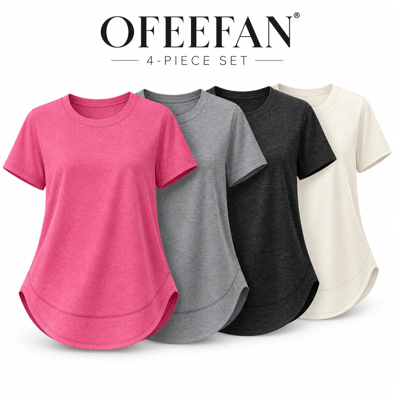 OFEEFAN Women's Workout Tops Short Sleeve, Quick Dry Athletic T-Shirt, Comfortable Gym Shirts for Women, Yoga, Running and Training, Curved Hem Sports Tee, S-3XL