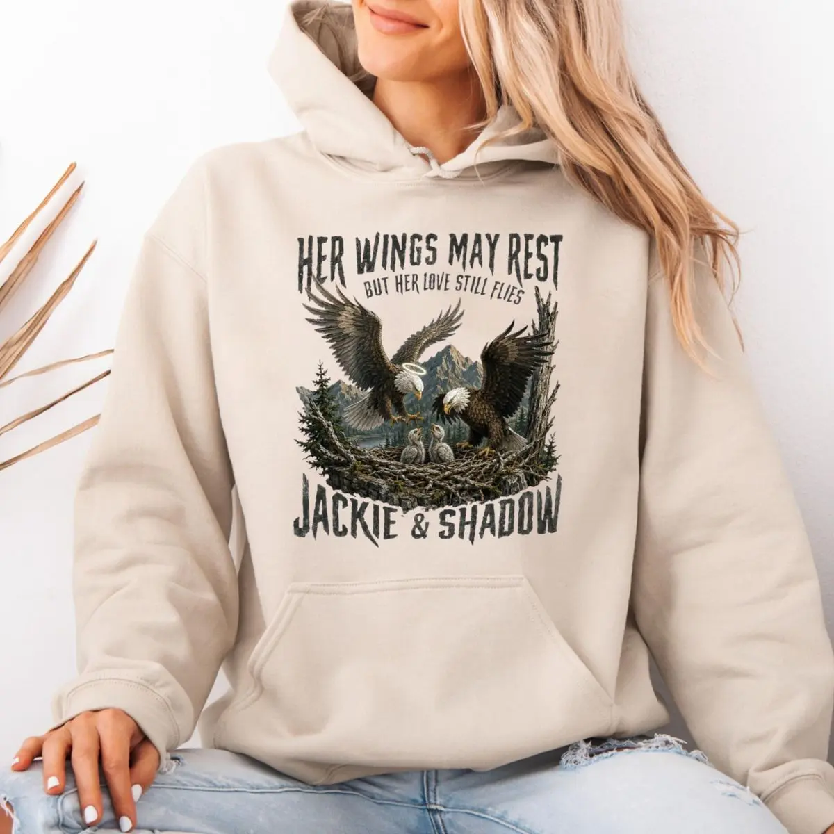 Her Wings May Rest But Her Love Still Flies Shirt, Jackie & Shadow Bald Eagle Memorial Tee, Wildlife Remembrance Shirt