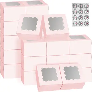 3.39'x3.39'x2.48' Pink Pastry Boxes with Window, Gift-Ready for Chocolate Strawberries, Cookies, Macarons, Donuts, Truffles, Ores Or Other Holiday Treats Fit the Size
