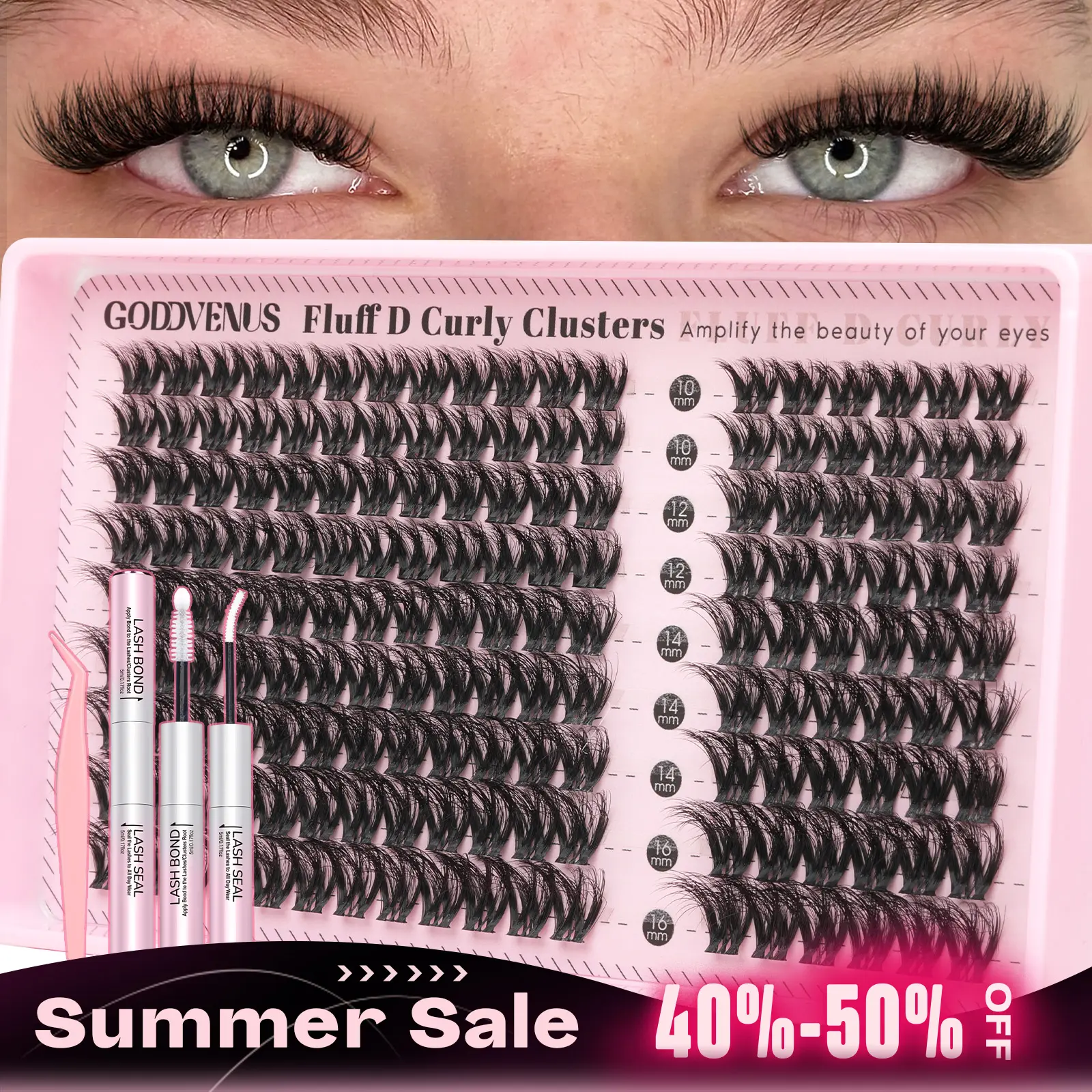 Goddvenus Filter Lash Clusters Russian Volume D Curl Wispy Eyelash Clusters for Big-Eye Filter Effect, Rich & Glamorous Fluffy Individual Lashes 10-16mm, DIY Cluster Eyelash Extensions That Still Feel Lightweight