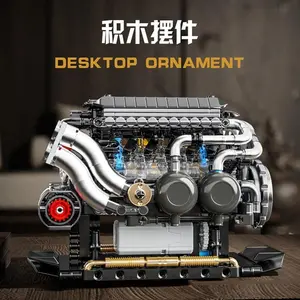 flash card W16 Engine Model 801  Moving Pistons MOC System Component Assembly Bricks Creative DIY Supercar Internal Series Adult Gifts