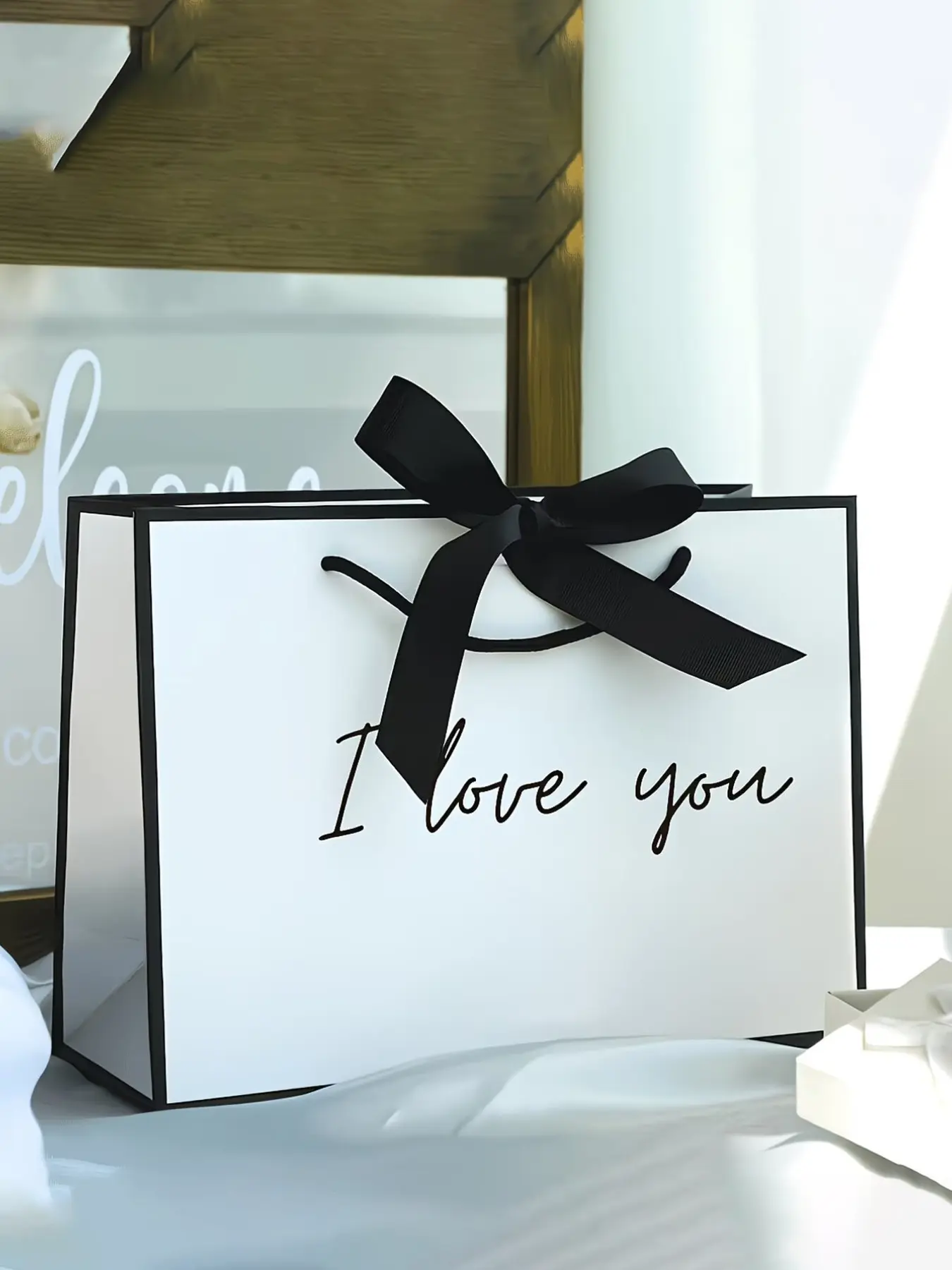 "i Love You" Gift Bag, Paper Gift Bag, Lightweight Foldable Shopping Tote, Gift Idea, Valentine Gift, Perfect for Girlfriend, Boyfriend, Husband, Wife, 50th Birthday Gifts, Gift Wrapping Supplies, Gift Wrapped