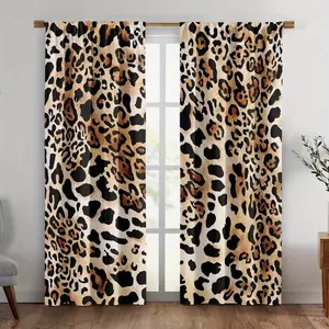 Fashionable Leopard Print Curtains Set, Easy Install Rod Pocket Window Drapes for Bedroom & Living Room, Home Decoration Curtain, Comfortable Atmosphere, Home Textile
