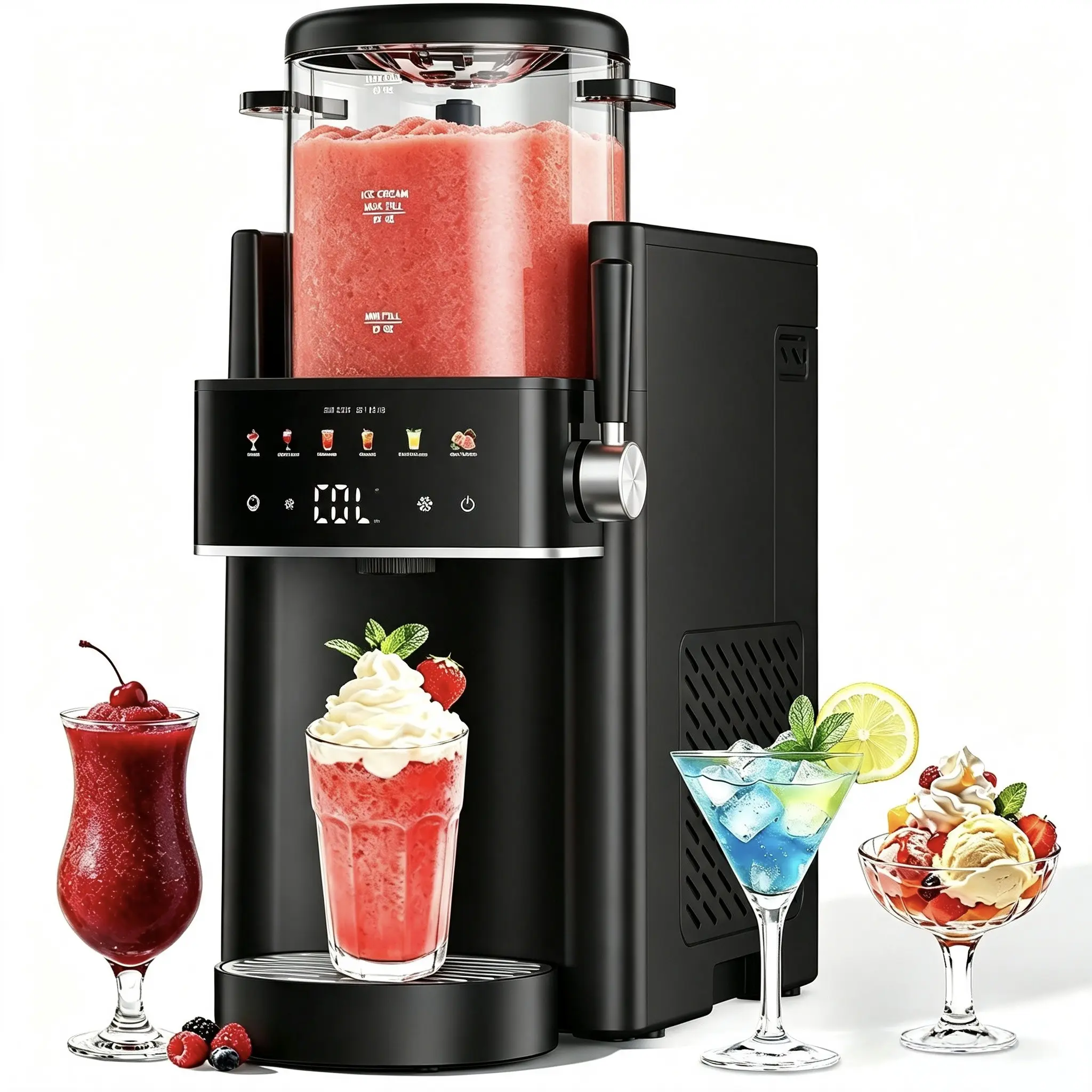 6-in-1 Ice Cream Maker, Slushie Machine and Margarita Machine, No Ice Needed Rapid Chill Slushy Maker for Home, 6 preset mode, Self-Freezing, automatic cleaning, Frozen Drinks, Frappe, Smoothie,  gifts, parties,home essentials,summersale