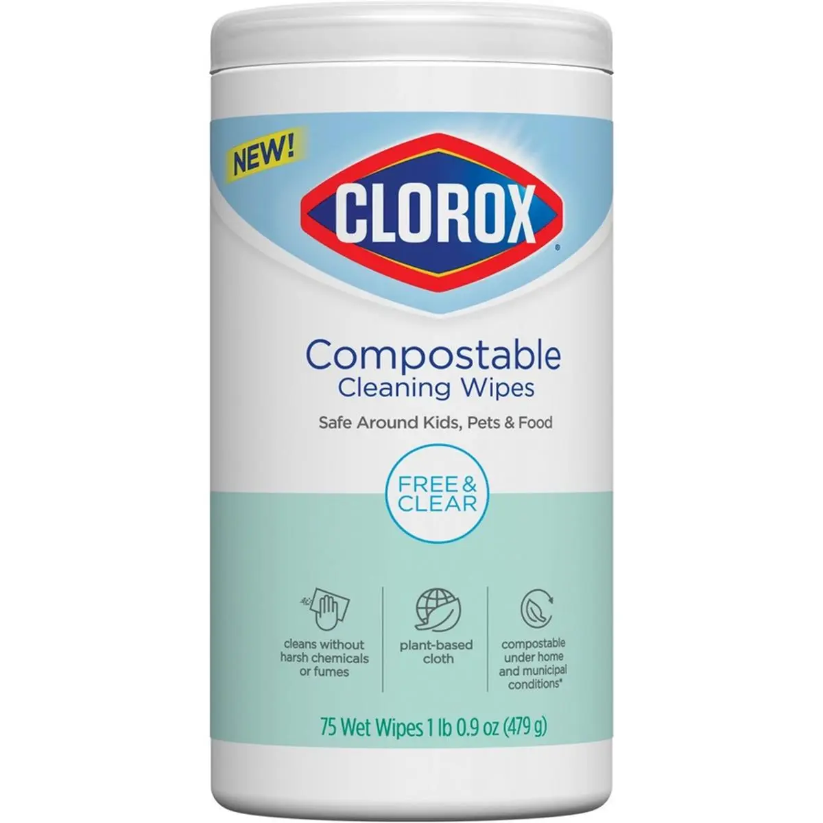 Clorox CLO32486 4.25 x 4.25 in. Free & Clear Compostable Cleaning Wipes, White, Cleaner, Household, Dirt Remover, Plant-Based